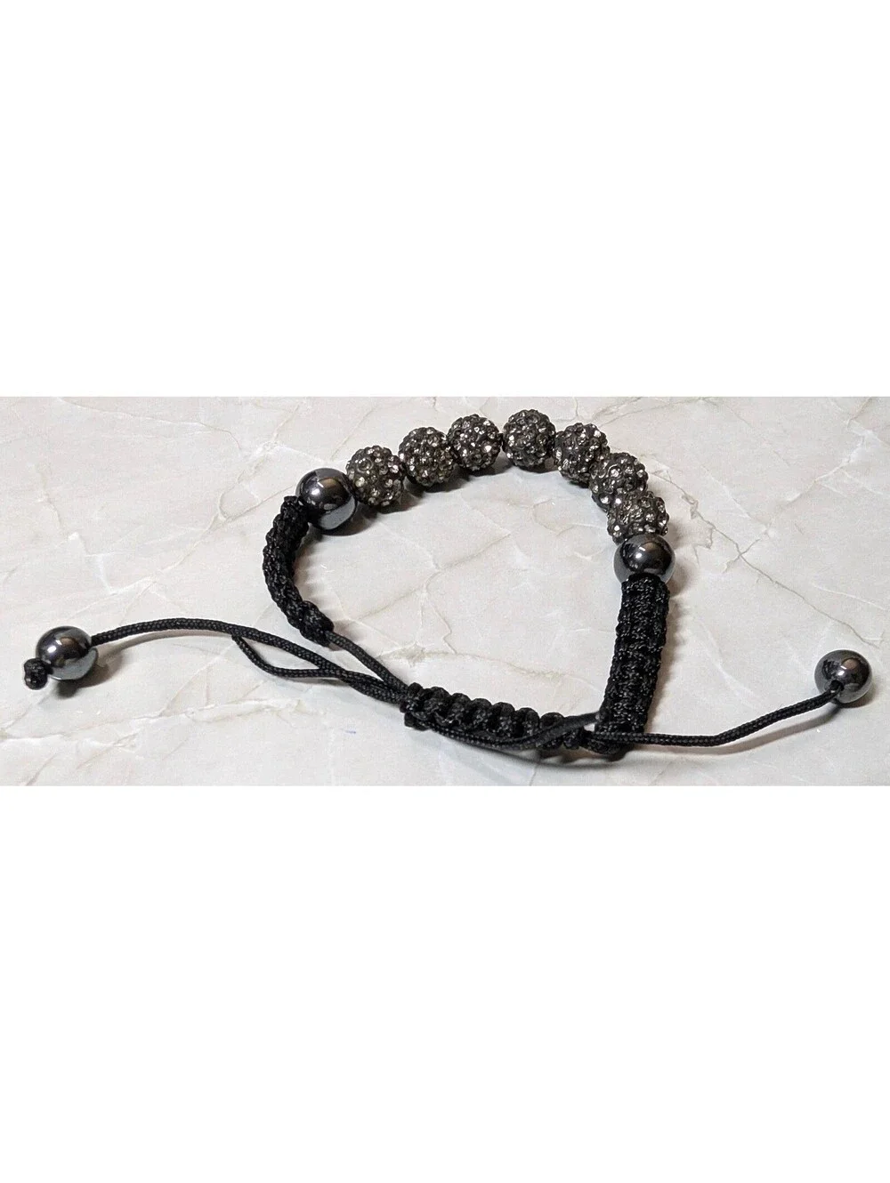New Adjustable Shamballa Style Bracelet Black Crystal Disco Ball Pave Sparkly